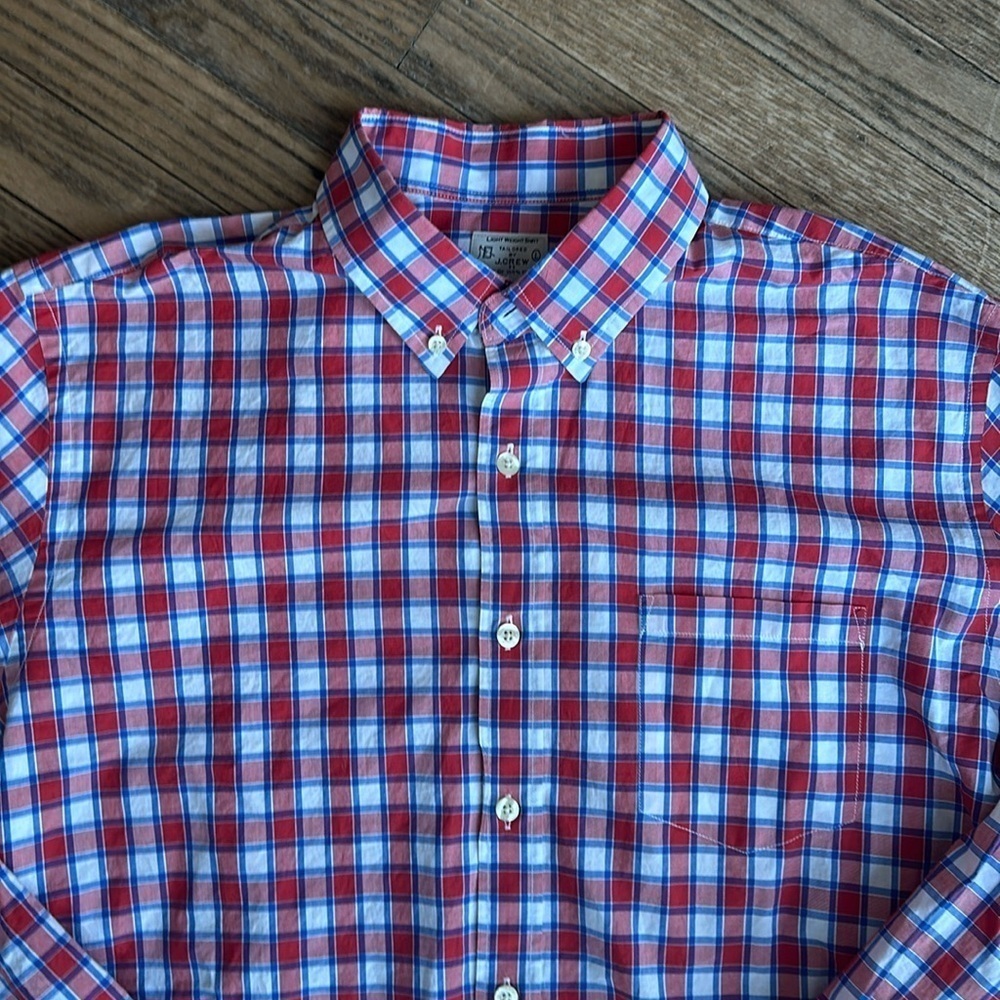 J. Crew Lightweight Shirt Mens Long Sleeve Button Down Red Plaid Men large EUC